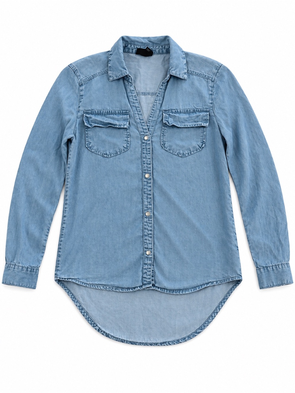 MOSSIMO CHAMBRAY BOYFRIEND SHIRT XSMALL LIGHT BLUE TENCEL BUTTON DOWN EXTRA SOFT